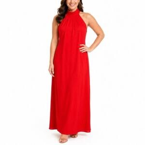 One33 Social Colorful Sleeveless Halter Column Evening Gown Red Size 12 Dress